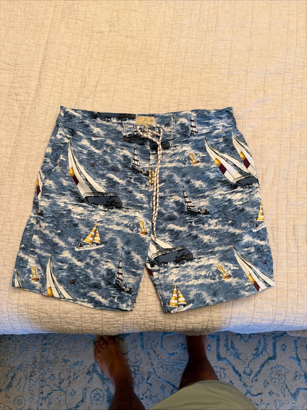J. Crew Blue Nautical Sailboat Print Swim Trunks